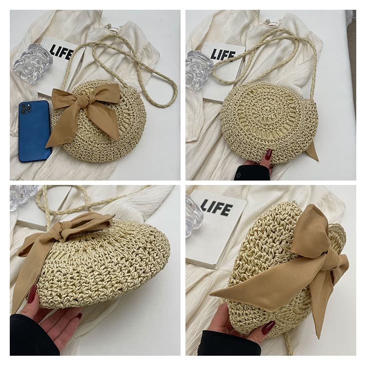 カゴバッグ リボン飾り丸型かごショルダーバッグ