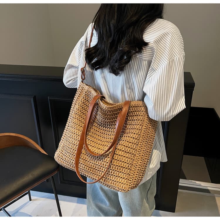 カゴバッグ ナチュラル編み込み 春夏トートかごバッグ