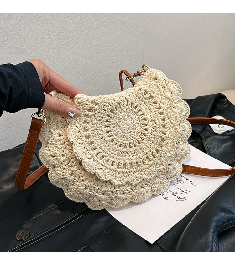 カゴバッグ 花模様かぎ針編みショルダーバッグ