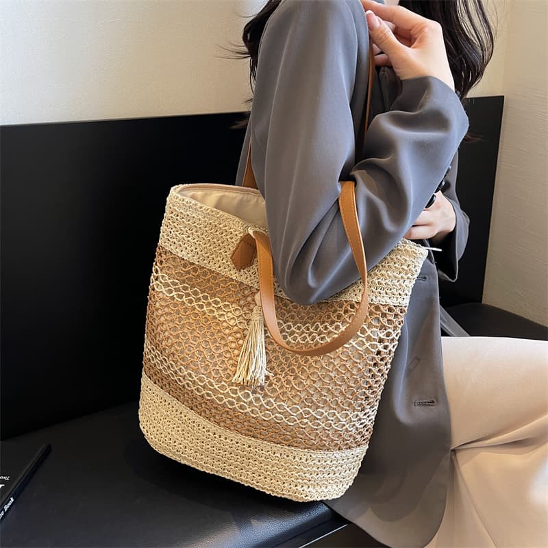 カゴバッグ 涼やか編み目 夏の麻ひもトート