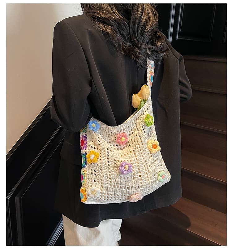 カゴバッグ お花モチーフかぎ針編みショルダー