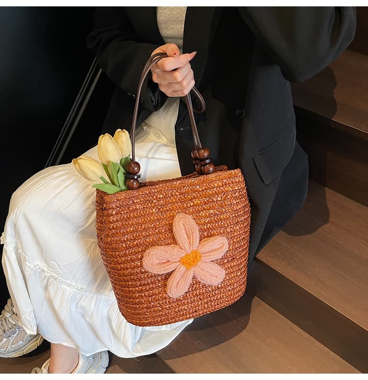 カゴバッグ 花飾りチューリップかごショルダーバッグ