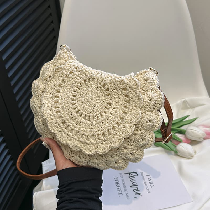 カゴバッグ 花模様かぎ針編みショルダーバッグ