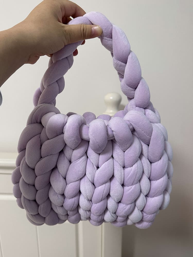 カゴバッグ もこもこ編み込みバスケットバッグ