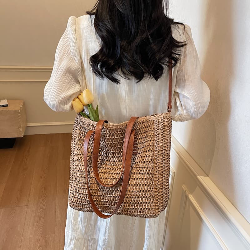 カゴバッグ ナチュラル編み込み 春夏トートかごバッグ