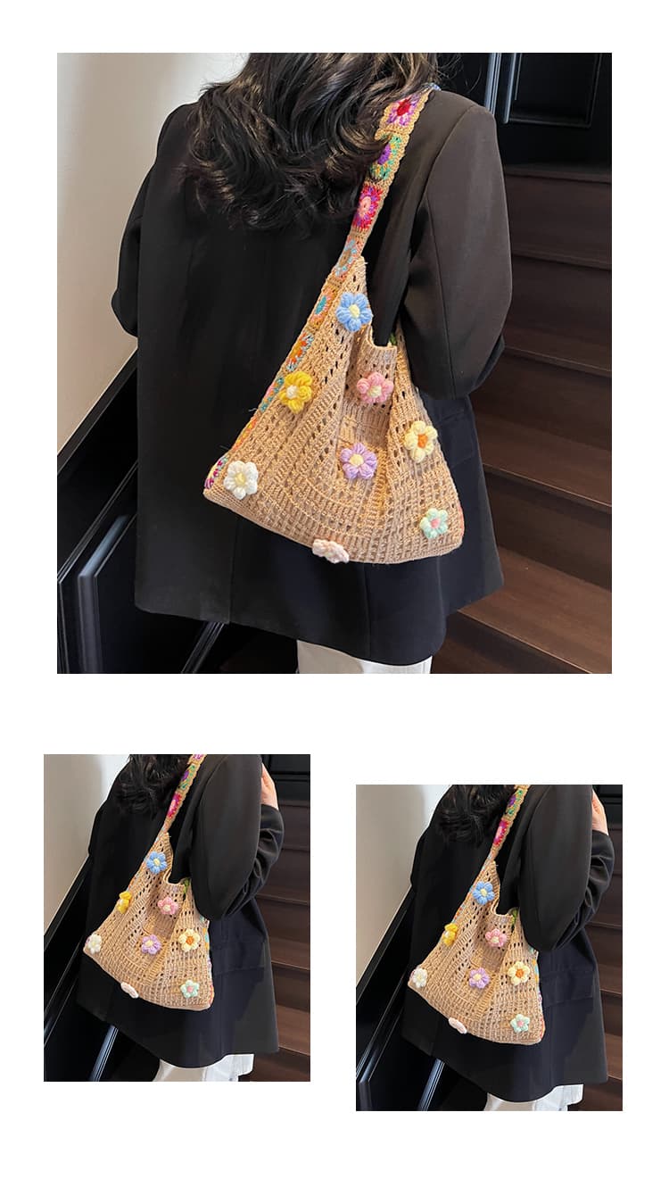 カゴバッグ お花モチーフかぎ針編みショルダー