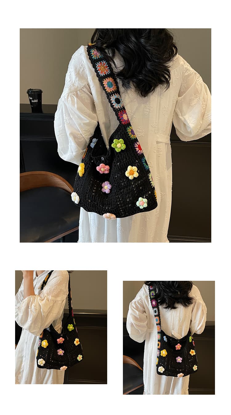 カゴバッグ お花モチーフかぎ針編みショルダー
