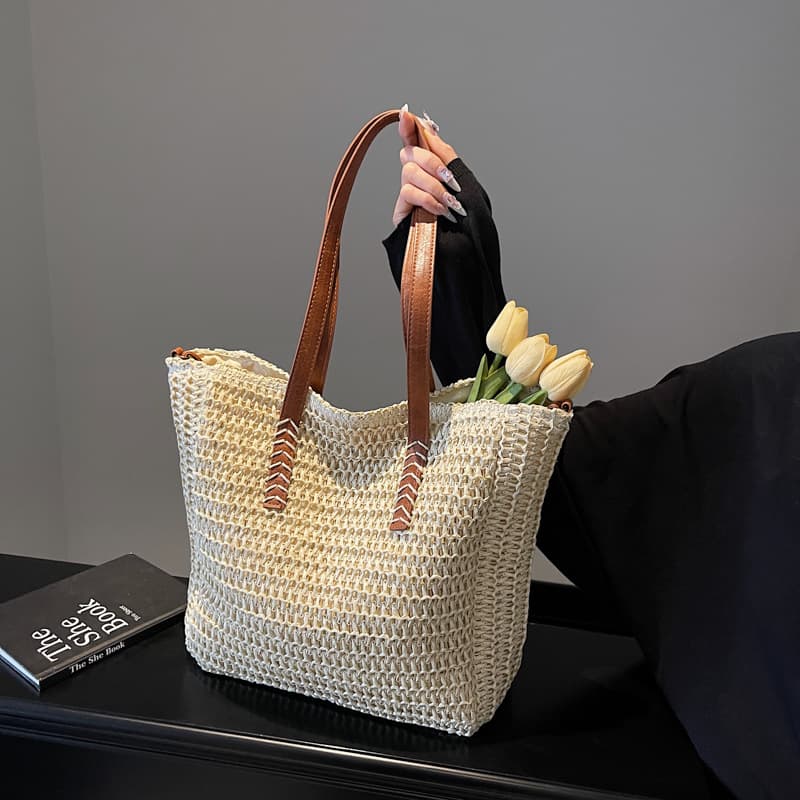 カゴバッグ ナチュラル編み込み 春夏トートかごバッグ