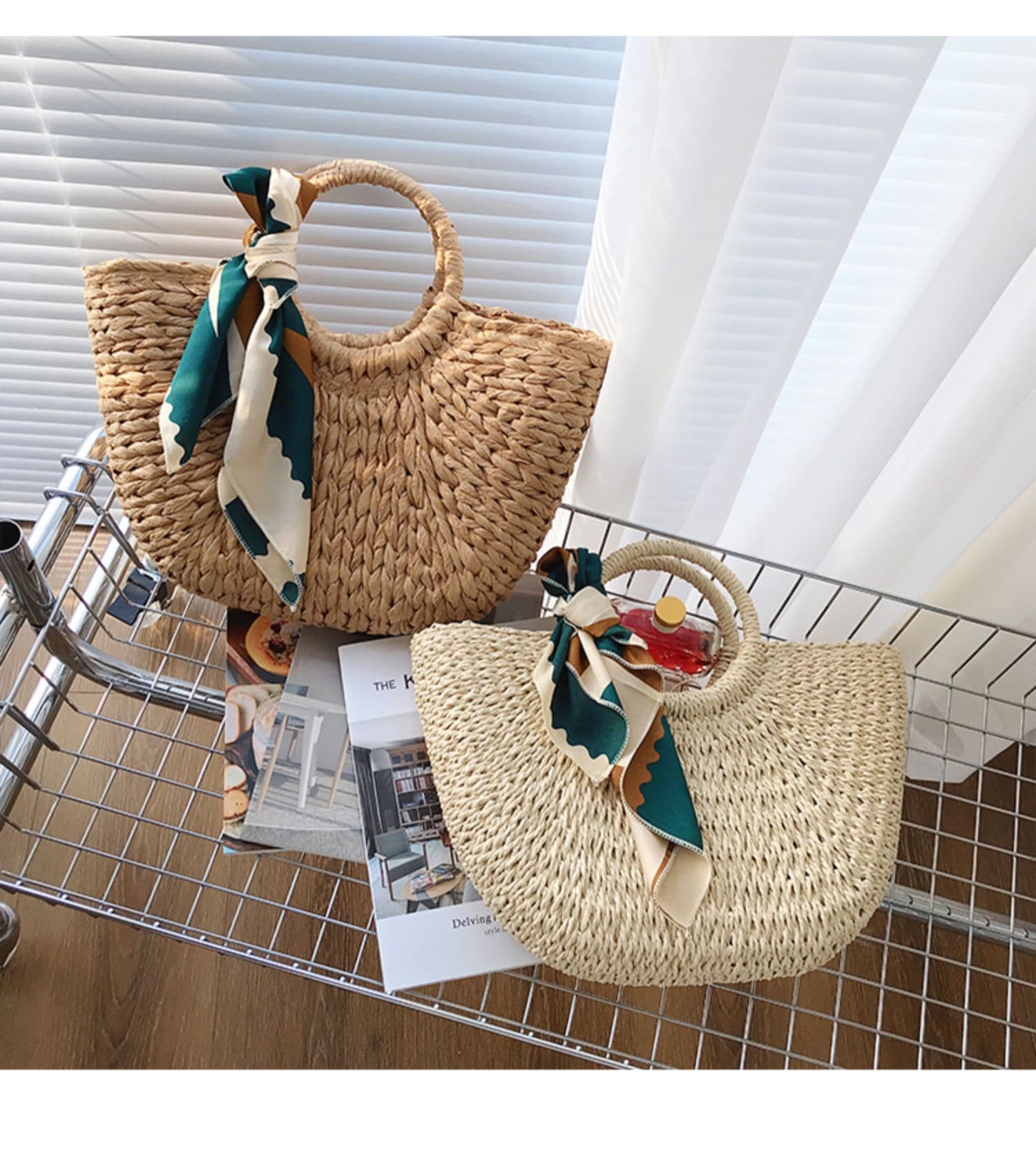カゴバッグ スカーフ付き編み込みカゴバッグ