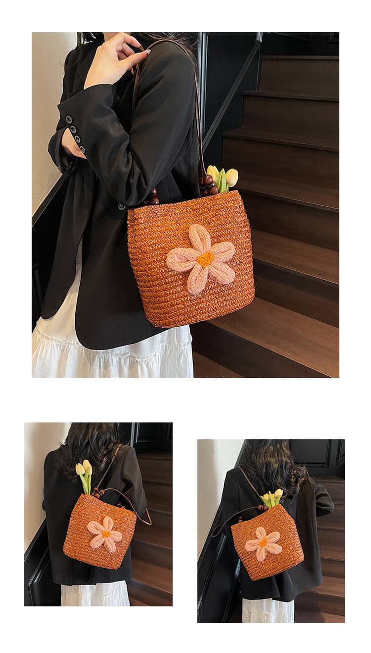 カゴバッグ 花飾りチューリップかごショルダーバッグ