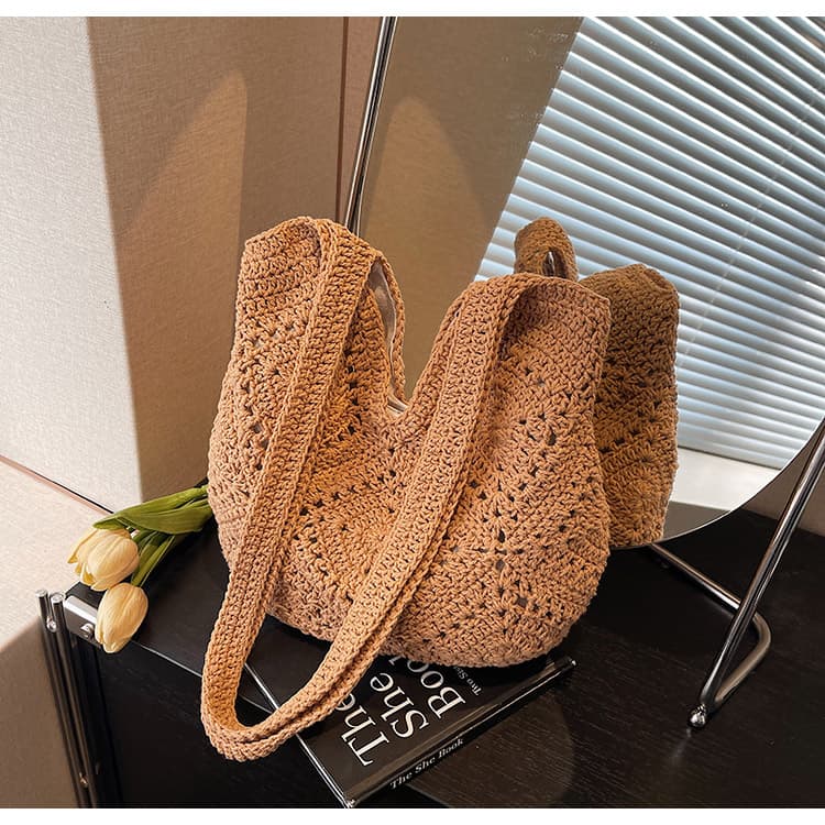 カゴバッグ かぎ針編み ナチュラル ショルダートート