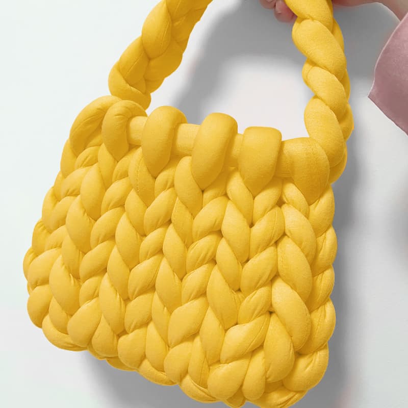 カゴバッグ もこもこ編み込みバスケットバッグ