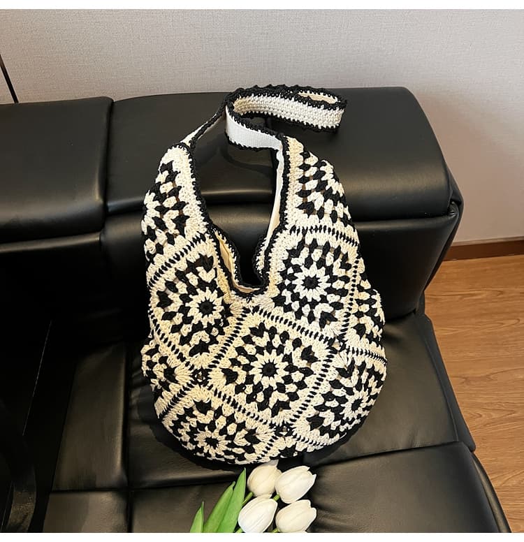 カゴバッグ ひまわり模様のかぎ針編みショルダーバッグ