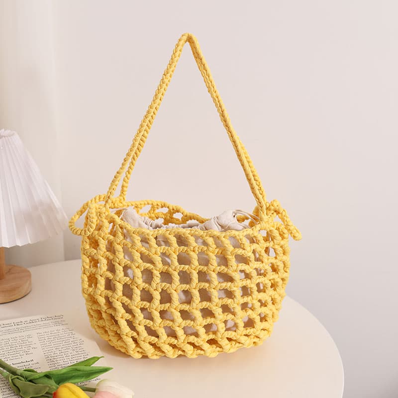 カゴバッグ 夏色メッシュ 手編みミニトート