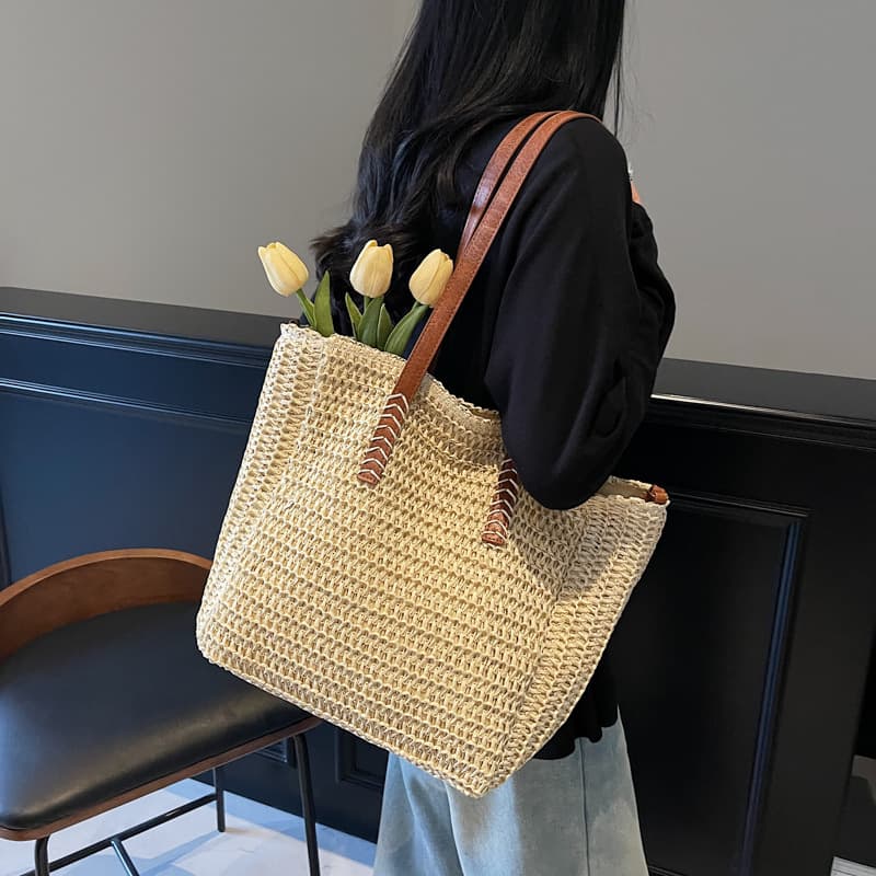 カゴバッグ ナチュラル編み込み 春夏トートかごバッグ