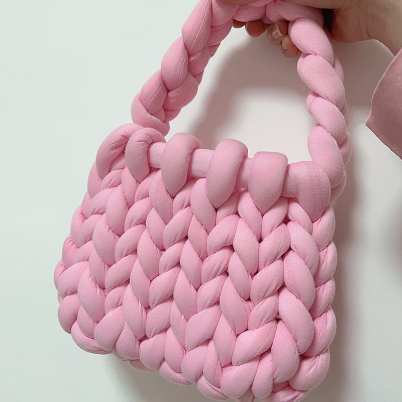 カゴバッグ もこもこ編み込みバスケットバッグ