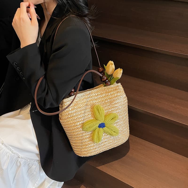 カゴバッグ 花飾りチューリップかごショルダーバッグ