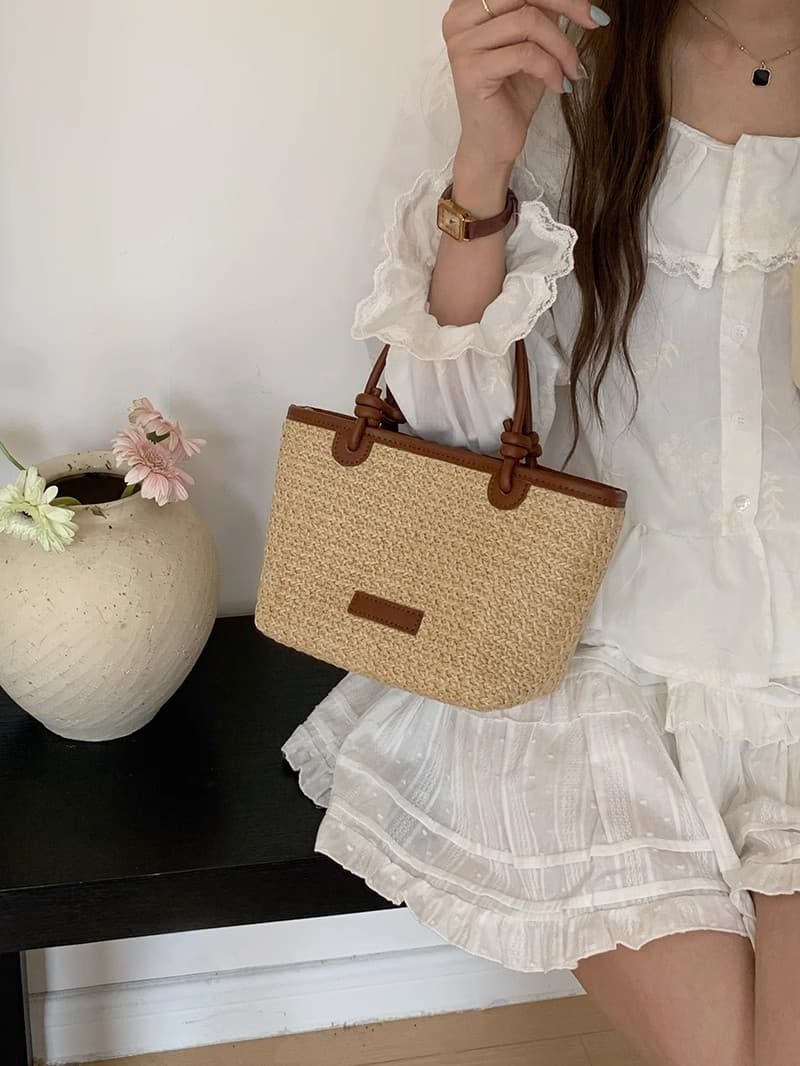 カゴバッグ 夏の優美 手編みナチュラルハンドバッグ