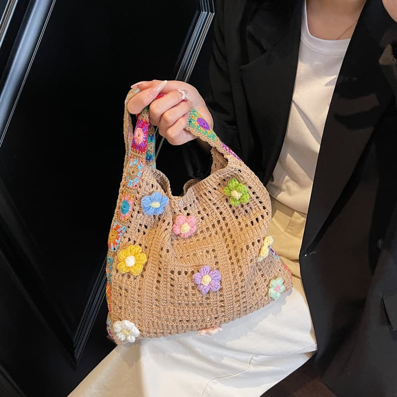カゴバッグ お花モチーフかぎ針編みショルダー