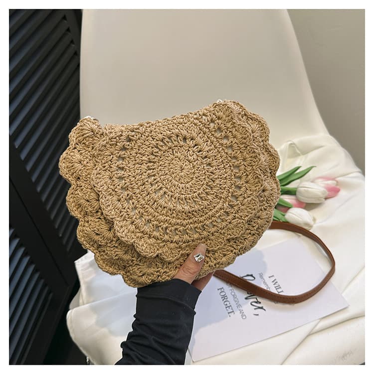 カゴバッグ 花模様かぎ針編みショルダーバッグ