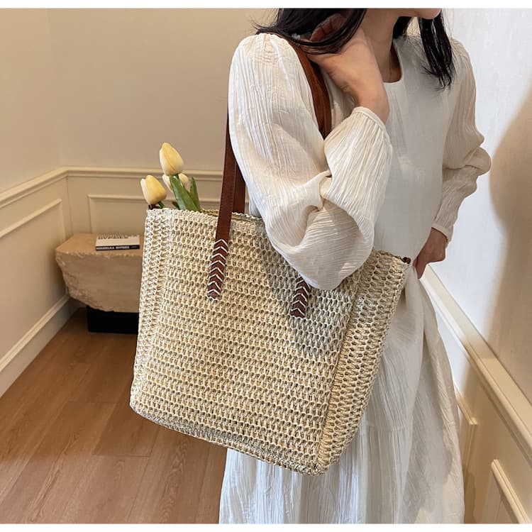 カゴバッグ ナチュラル編み込み 春夏トートかごバッグ