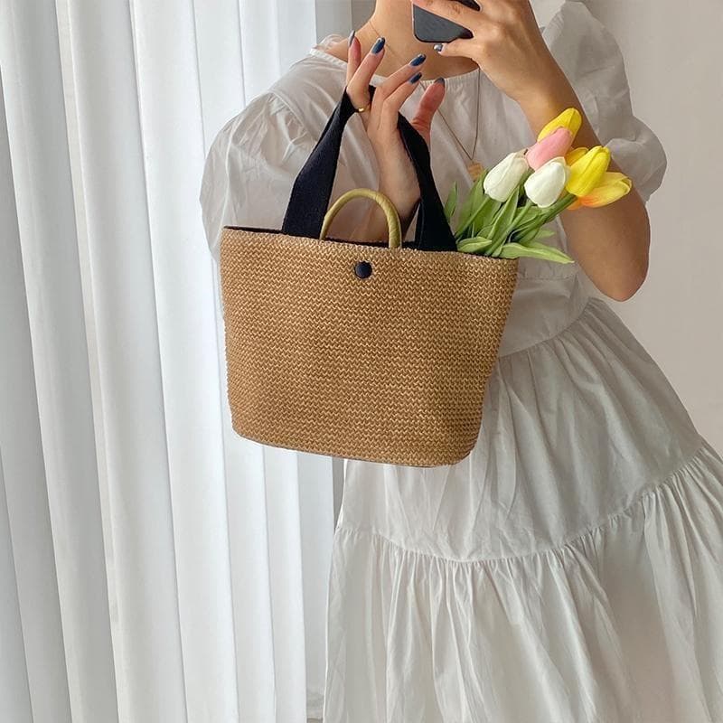 カゴバッグ 上品な夏の編みカゴトート