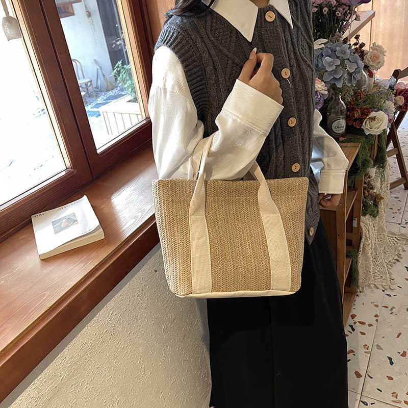 カゴバッグ ナチュラル木手トートバッグ