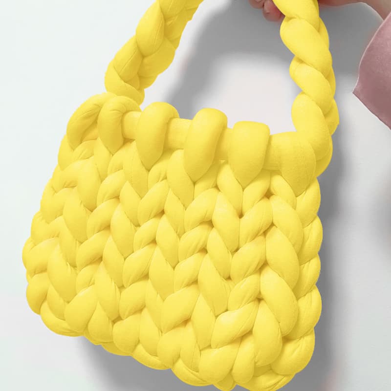 カゴバッグ もこもこ編み込みバスケットバッグ
