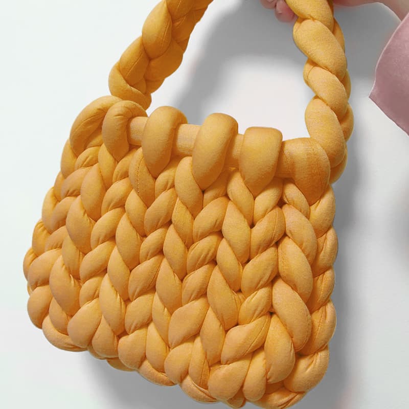 カゴバッグ もこもこ編み込みバスケットバッグ