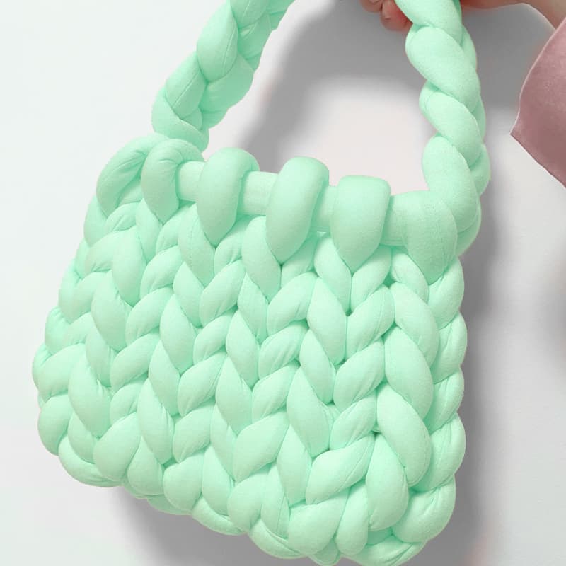 カゴバッグ もこもこ編み込みバスケットバッグ