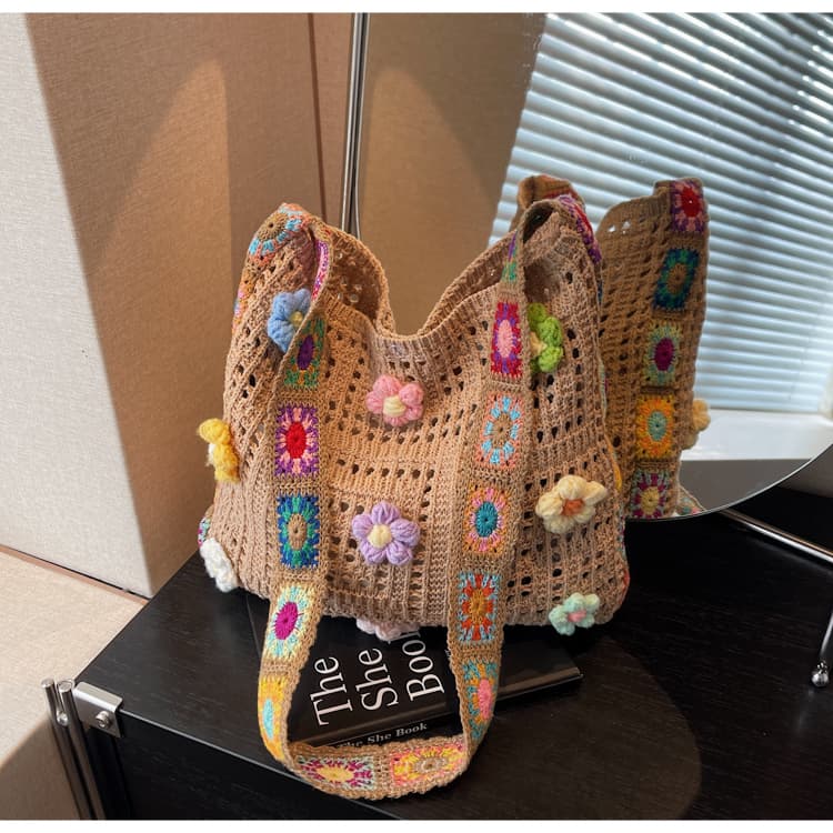 カゴバッグ お花モチーフかぎ針編みショルダー