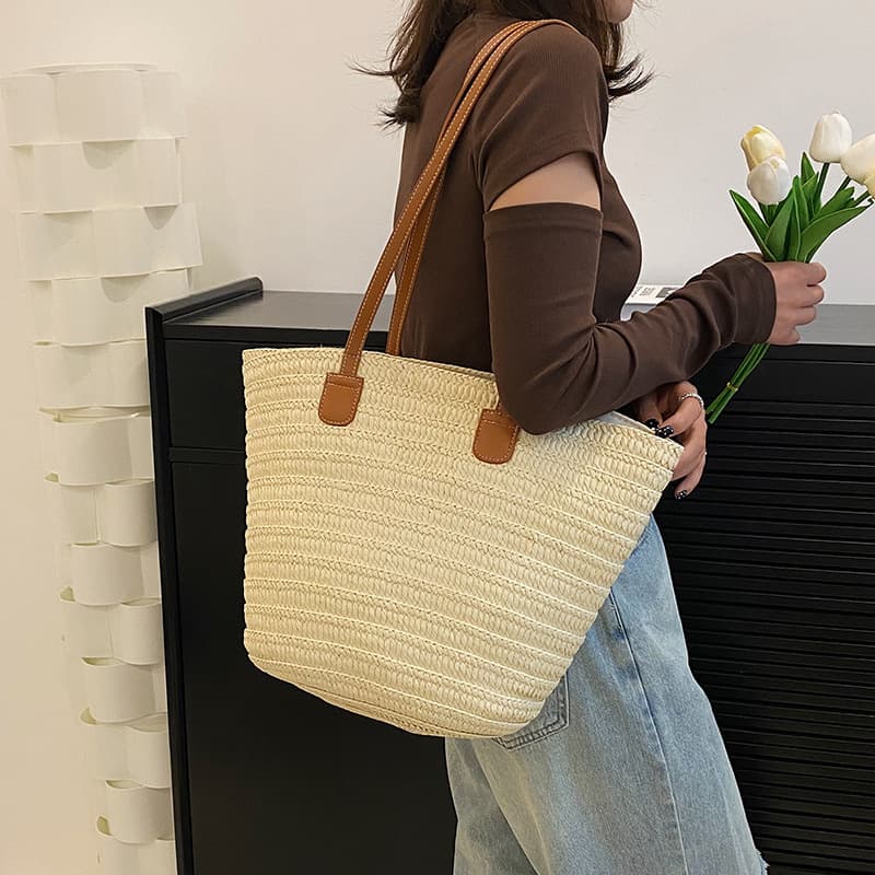 シンプル夏素材トートカゴバッグ