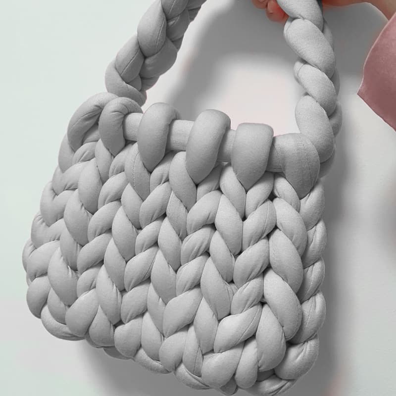 カゴバッグ もこもこ編み込みバスケットバッグ