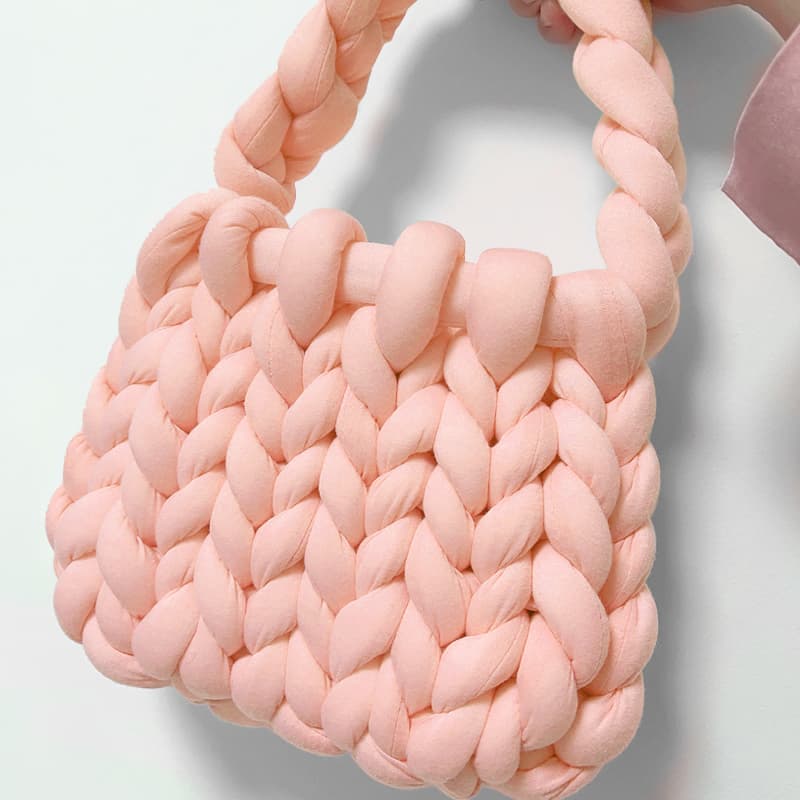 カゴバッグ もこもこ編み込みバスケットバッグ