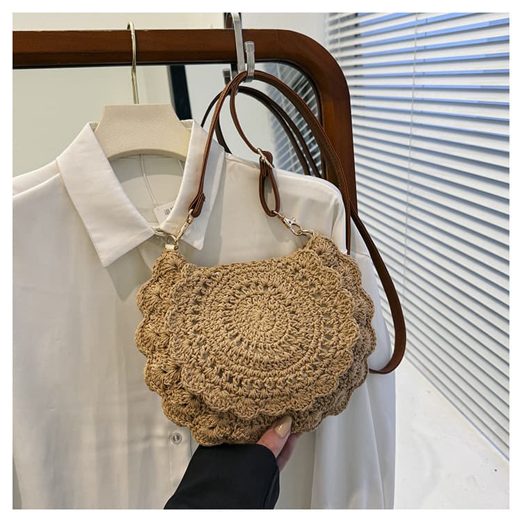 カゴバッグ 花模様かぎ針編みショルダーバッグ
