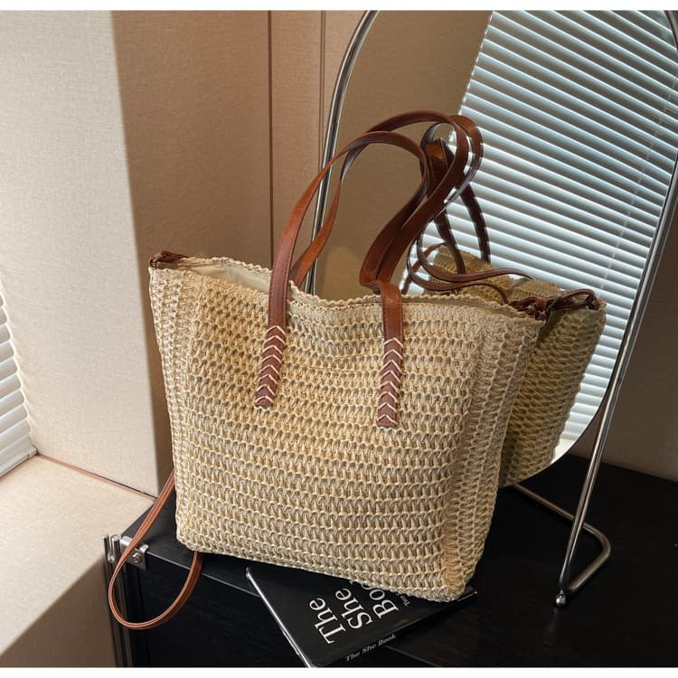 カゴバッグ ナチュラル編み込み 春夏トートかごバッグ