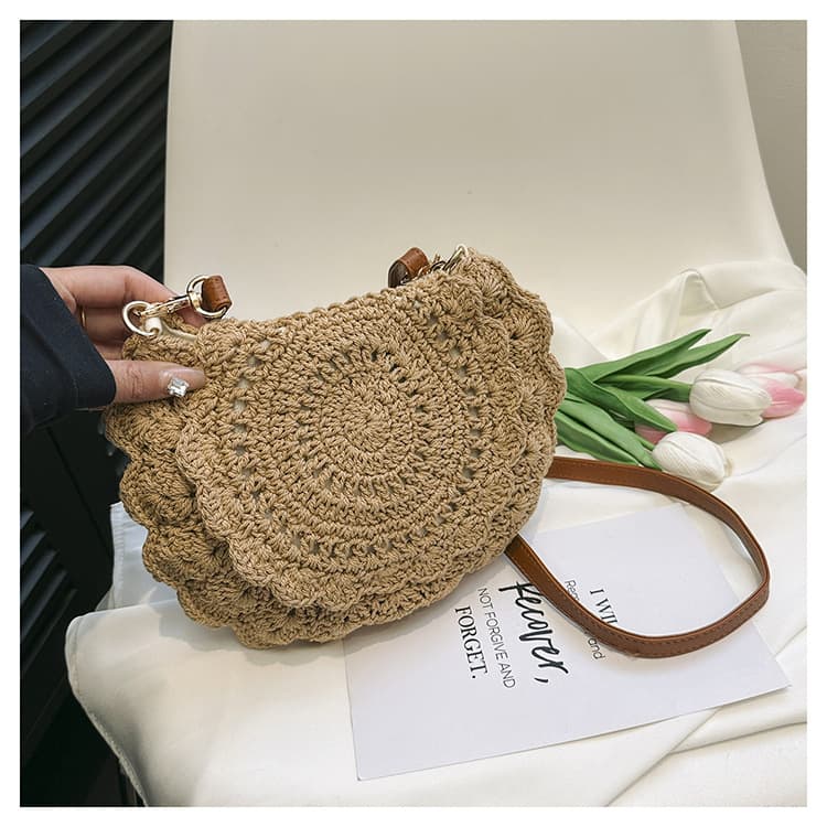 カゴバッグ 花模様かぎ針編みショルダーバッグ