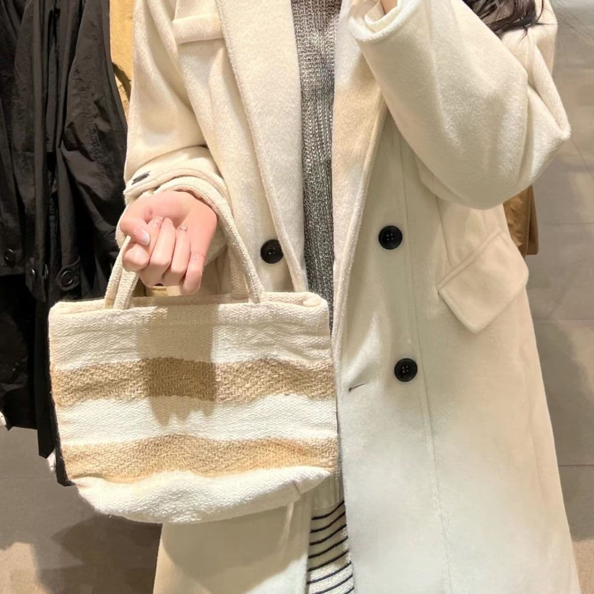 カゴバッグ 手編み模様のナチュラルカゴトート
