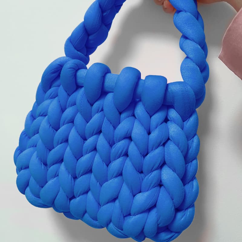 カゴバッグ もこもこ編み込みバスケットバッグ