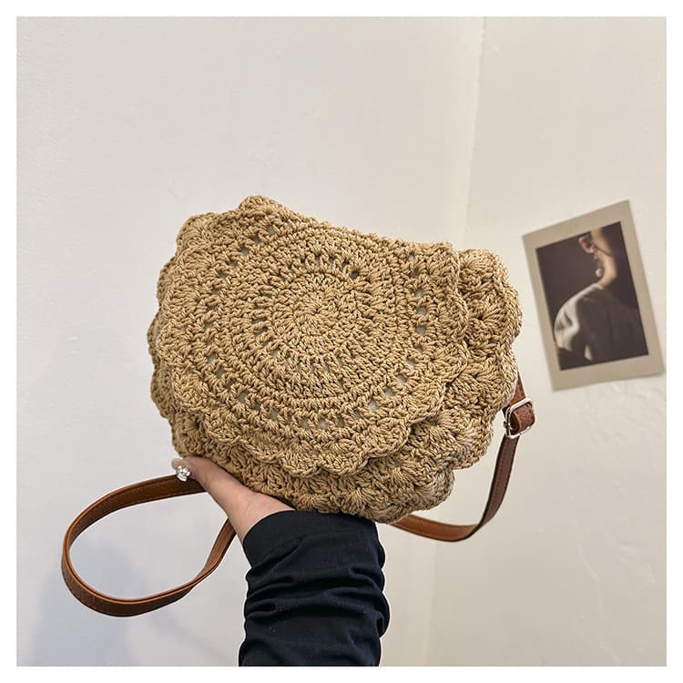 カゴバッグ 花模様かぎ針編みショルダーバッグ