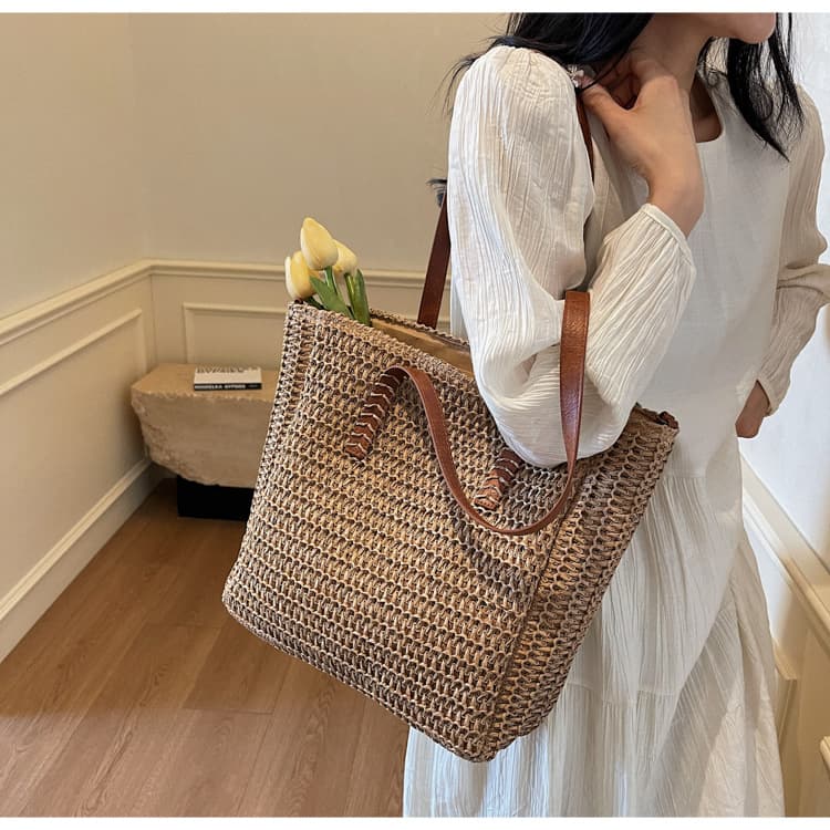 カゴバッグ ナチュラル編み込み 春夏トートかごバッグ