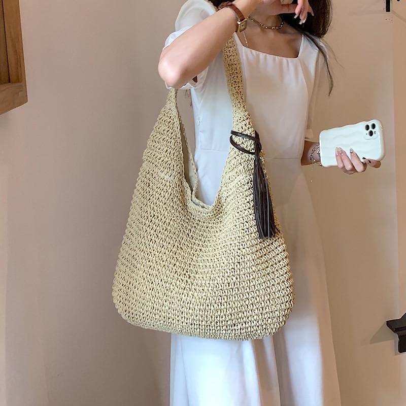 カゴバッグ 涼やか風合い 手編みかごショルダー