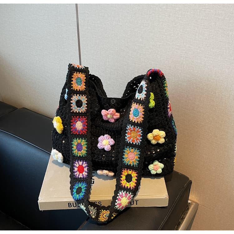 カゴバッグ お花モチーフかぎ針編みショルダー