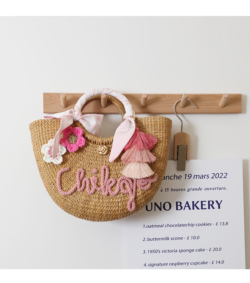 カゴバッグ 刺繍タッセル付きリゾートかごバッグ