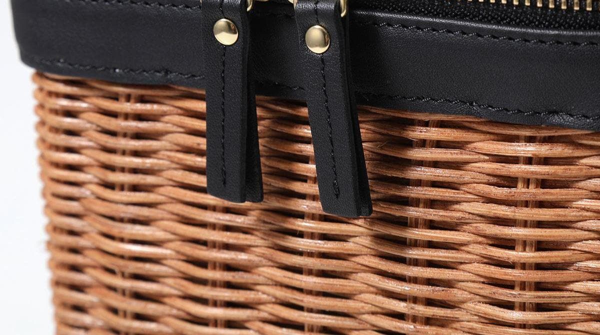 カゴバッグ 籐編みハンドバッグ レザー調トップ