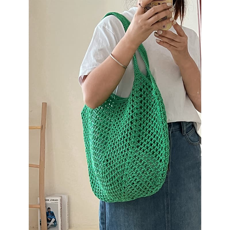 カゴバッグ 涼やか網目編みお出かけバッグ