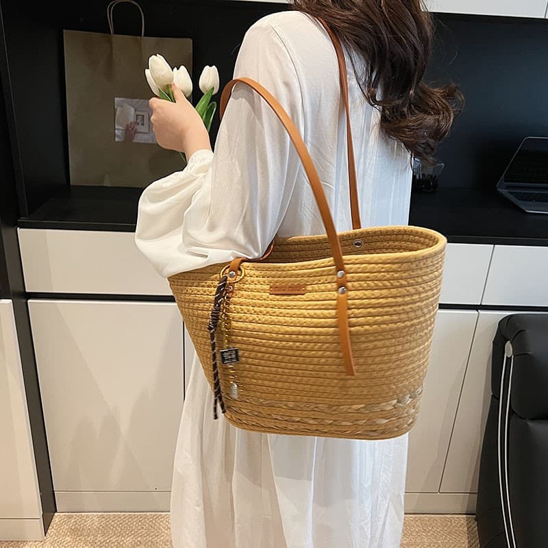 カゴバッグ ナチュラル編み紐トートバッグ