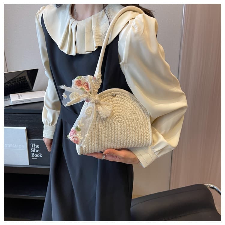 花刺繍レースリボンカゴバッグ