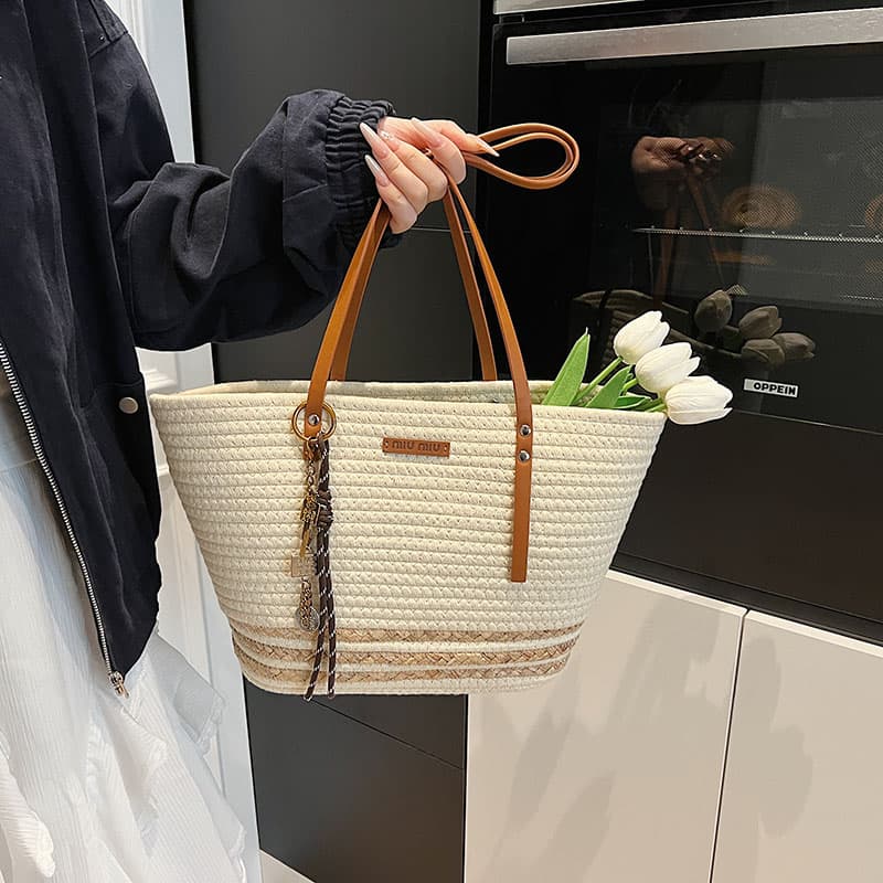 カゴバッグ ナチュラル編み紐トートバッグ