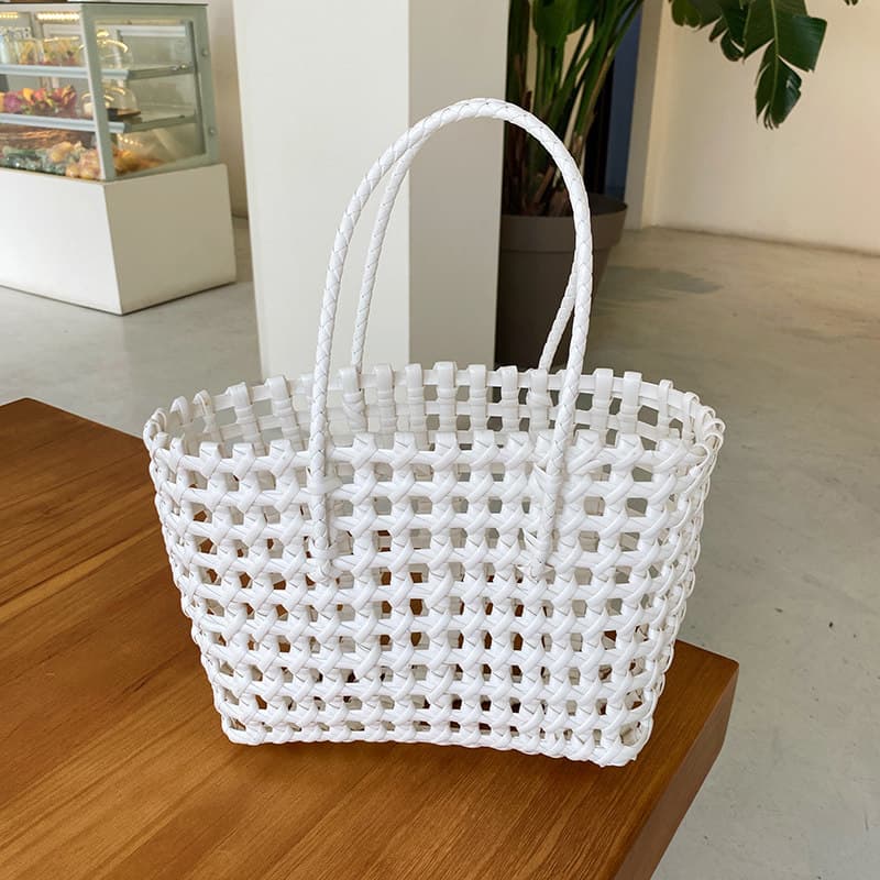カゴバッグ 立体格子編みスクエアハンドバッグ